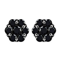 Pressure Set Black Diamond Floral Stud Earrings in Vermeil Yellow Gold Over Sterling Silver 1.00 ctw