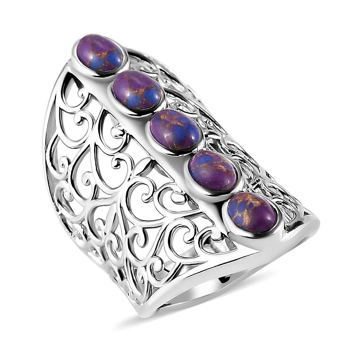 KARIS Mojave Purple Turquoise 5 Stone Ring in Platinum Bond (Size 10.0) 2.35 ctw