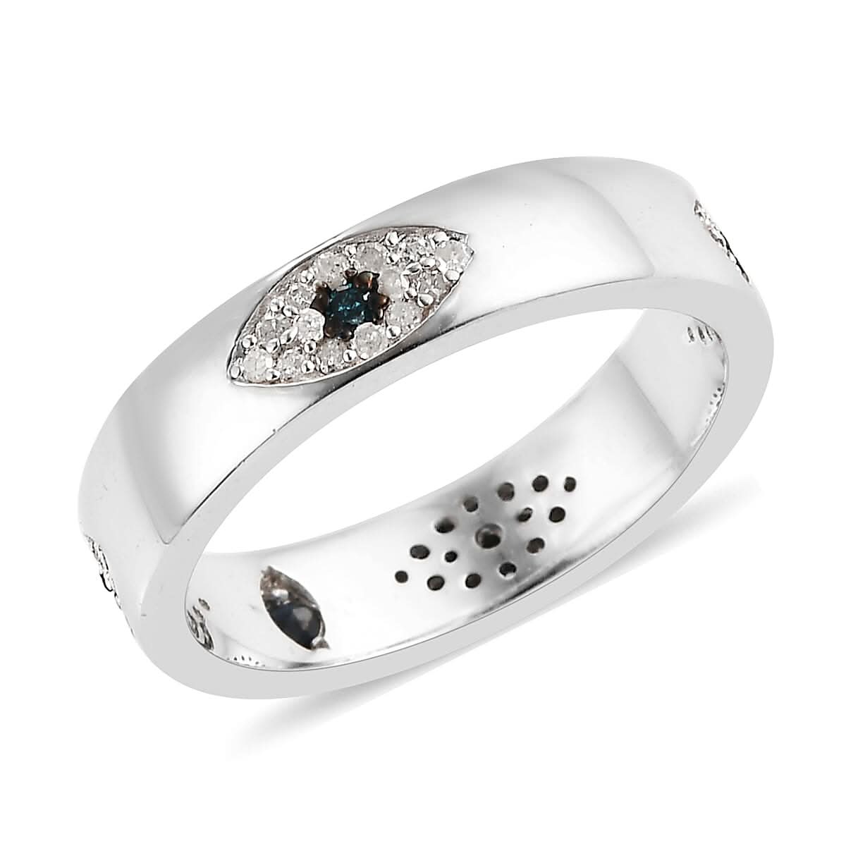 GP Blue Diamond and Diamond Band Ring in Platinum Over Sterling Silver (Size 10.0) 0.33 ctw