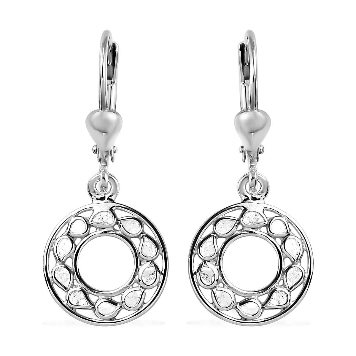Polki Diamond Lever Back Hexagon Earrings in Sterling Silver 0.25 ctw