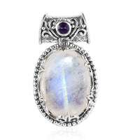 Rainbow Moonstone and African Amethyst Pendant without Chain in Sterling Silver 12.35 ctw