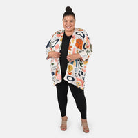 Tamsy Black Abstract Pattern 100% Cotton Kimono - One Size Fits Most