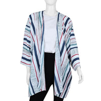Tamsy White Stripe Pattern Kimono - One Size Fits Most