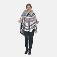TAMSY Black Half Moon Faux Fur Lined Hooded Poncho with Snap on Button Closure - One Size Fits Most