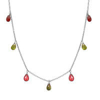 Multi Color Tourmaline Teardrop Charm Necklace 18 Inches in Sterling Silver 8.90 ctw