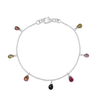 Multi-Tourmaline Drop Charm Bracelet in Sterling Silver (7.25 In) 4.90 ctw