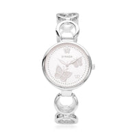 STRADA Austrian Crystal Japanese Movement Butterfly Watch in Silvertone (36.30 g) (8.50 in) 0.05 ctw
