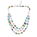 Simulated Multi Gemstone Beaded Layered Necklace 22-24 Inches in Silvertone - Sticky add to cart bar