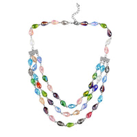 Simulated Multi Gemstone Beaded Layered Necklace 22-24 Inches in Silvertone