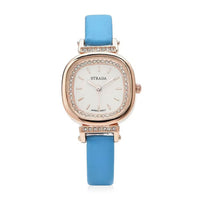 STRADA Austrian Crystal Japanese Movement Watch with Blue Faux Leather Strap (27.18mm) (5.25-7 Inches)