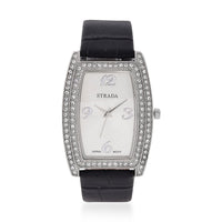 Strada Austrian Crystal Japanese Movement Watch with Black Faux Leather Strap (33.7x8.6mm) (7.0-8.5 In)