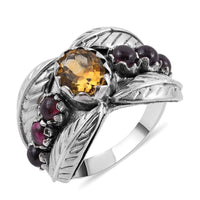 BALI LEGACY Brazilian Citrine, Matrix Rhodolite Garnet Leaf Ring Sterling Silver (Size 10.0) 10 Grams 2.60 ctw
