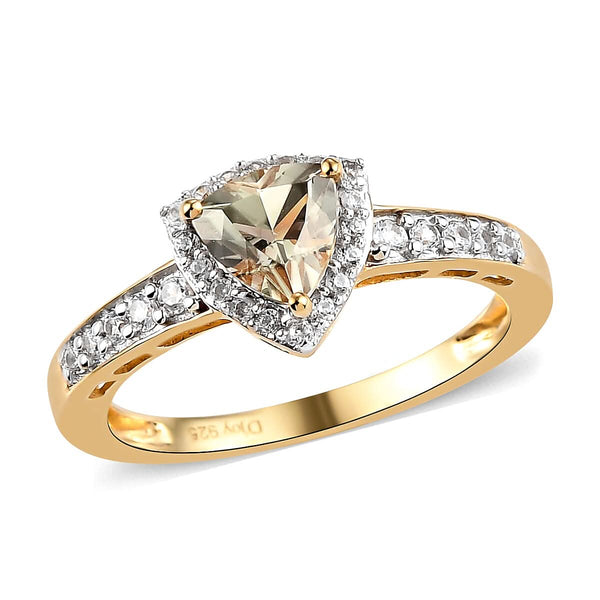 AAA Turkizite and Natural White Zircon Halo Ring in Vermeil Yellow Gold Over Sterling Silver (Size 6.0) 1.15 ctw - Product card gallery slide 1 (9431402545407)