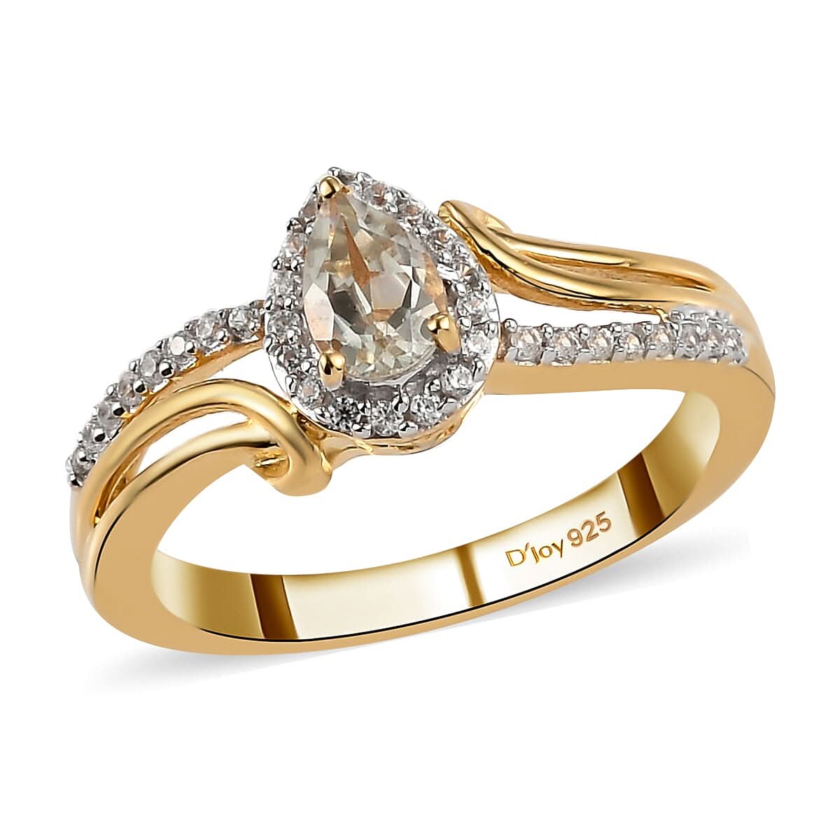 Premium Turkizite, Natural White Zircon Ring in Vermeil YG Over Sterling Silver (Size 10.0) 0.75 ctw