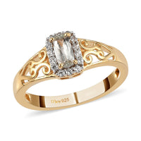 Premium Turkizite and Natural White Zircon Ring in Vermeil Yellow Gold Over Sterling Silver 0.50 ctw