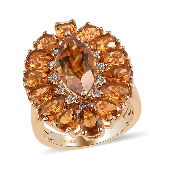 Santa Ana Madeira Citrine and Natural White Zircon Cocktail Ring in Vermeil Yellow Gold Over Sterling Silver 8.40 ctw - Product card gallery slide 1 (9431264592127)