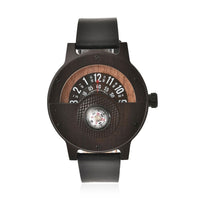 GENOA Miyota Japanese Movement Watch in Black Sandalwood with Black Genuine Leather Strap
