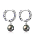 Tahitian Cultured Pearl 9-10mm and Tanzanite Earrings in Platinum Over Sterling Silver 2.85 ctw - Sticky add to cart bar