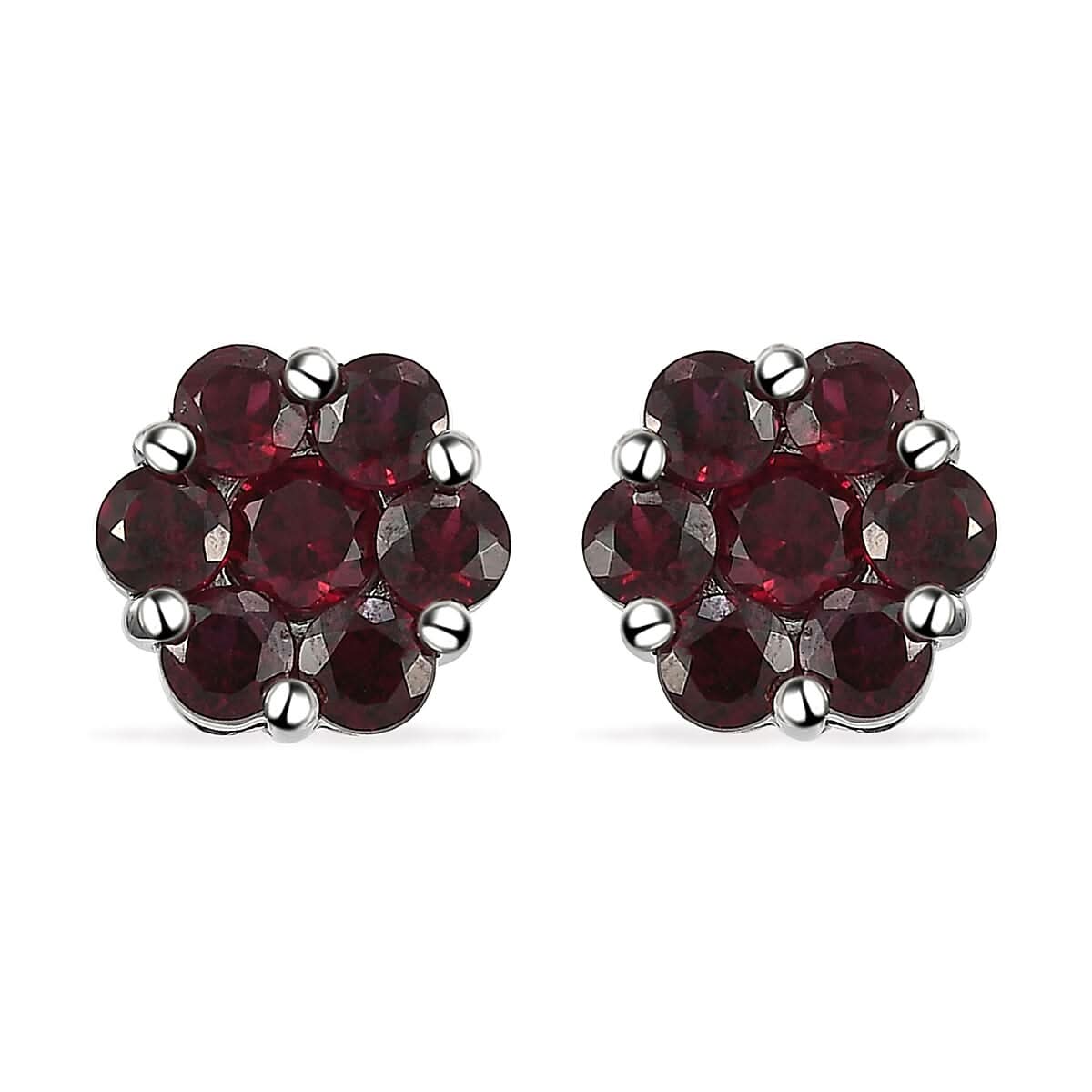 AMERICAN Arizona Anthill Garnet Floral Stud Earrings in Platinum Over Sterling Silver 2.15 ctw