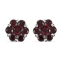 AMERICAN Arizona Anthill Garnet Floral Stud Earrings in Platinum Over Sterling Silver 2.15 ctw