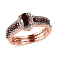 Arizona Anthill Garnet and Natural White Zircon Stackable Ring in Vermeil Rose Gold Over Sterling Silver (Size 8.0) 1.35 ctw