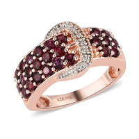 Anthill Garnet and White Zircon Buckle Ring in Vermeil Rose Gold Over Sterling Silver (Size 5.0) 1.75 ctw