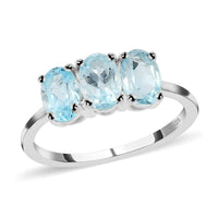 Sky Blue Topaz 3 Stone Ring in Sterling Silver (Size 5.0) 1.75 ctw