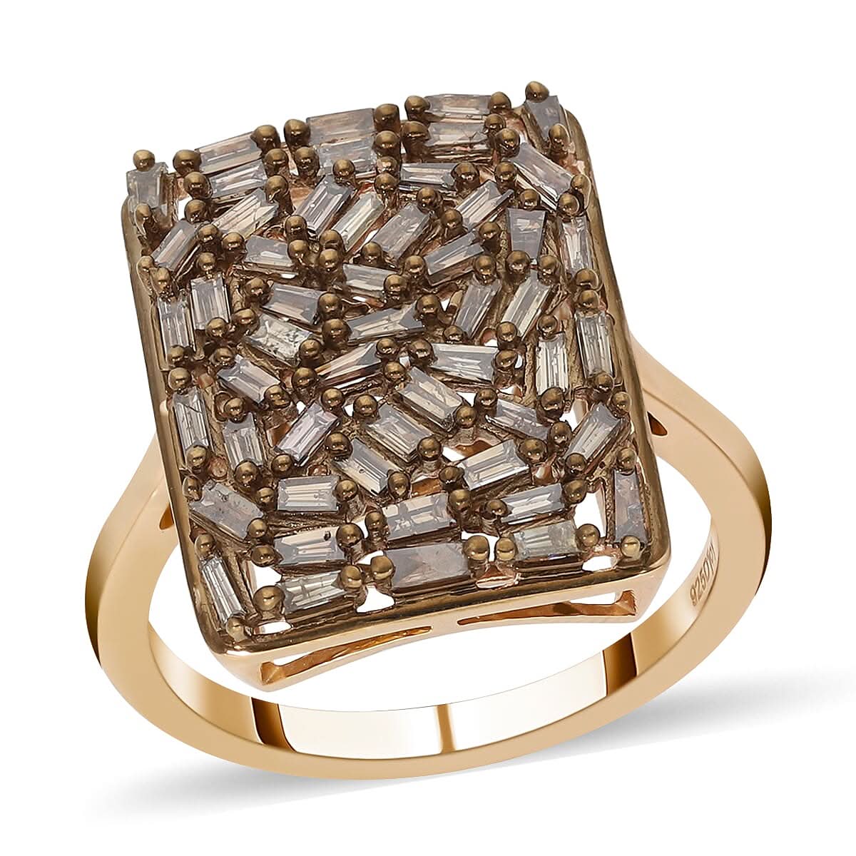 Natural Champagne Diamond Cushion Shape Ring in Vermeil Rose Gold Over Sterling Silver 1.00 ctw