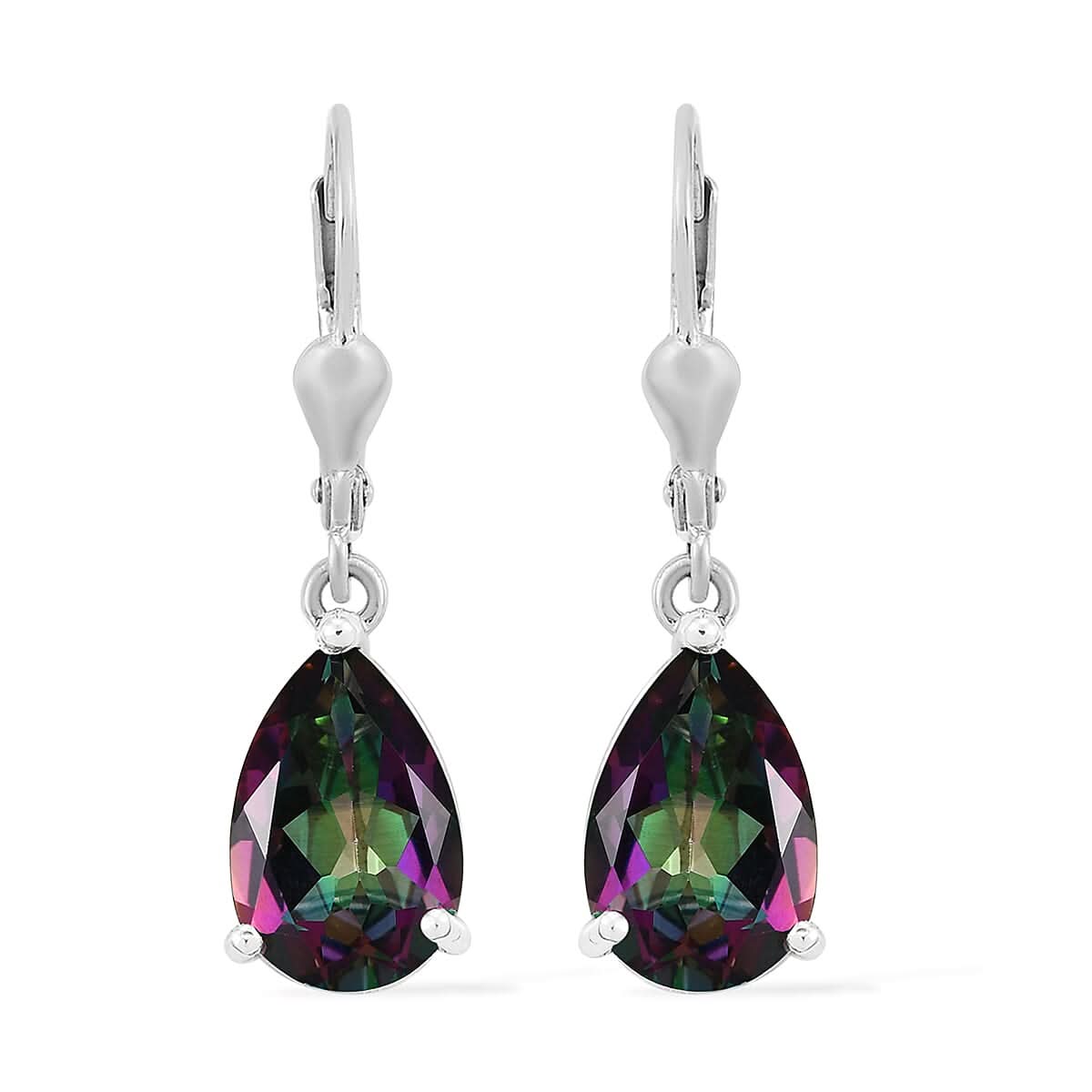 Northern Lights Mystic Topaz Solitaire Lever Back Earrings in Platinum Over Sterling Silver 6.75 ctw