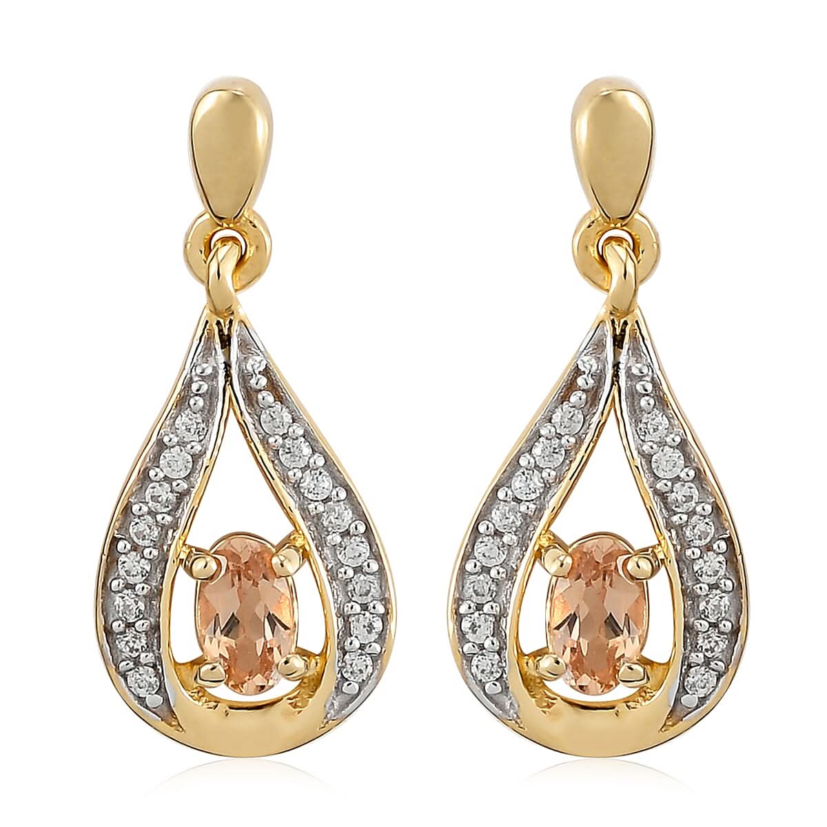 Natural Golden Imperial Topaz and Natural White Zircon Earrings in Vermeil Yellow Gold Over Sterling Silver 0.75 ctw