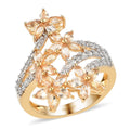 Premium Natural Imperial Topaz and Natural White Zircon Bypass Flowers Ring in Vermeil Yellow Gold Over Sterling Silver 3.00 ctw - Sticky add to cart bar