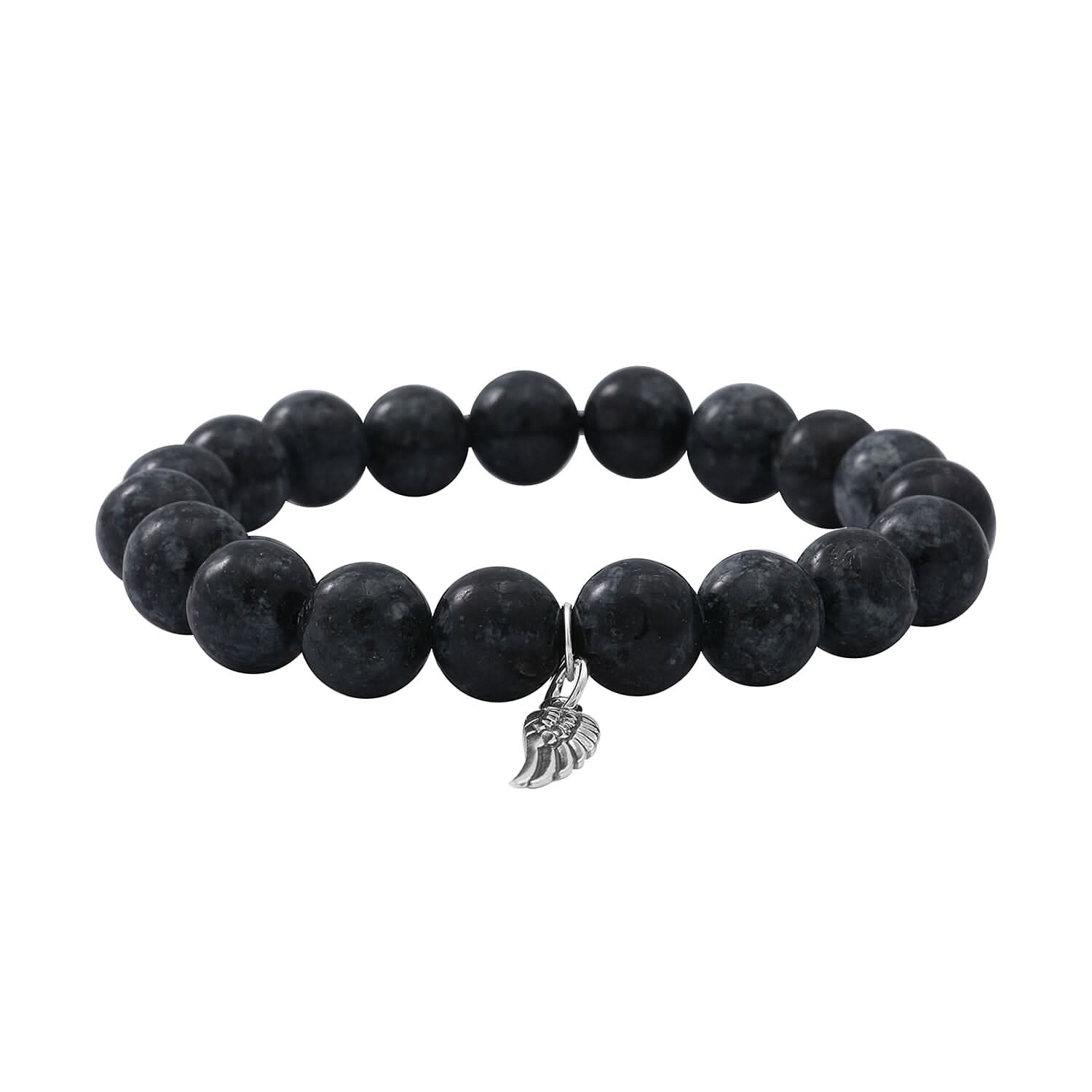 Pietersite Color Agate Beaded Stretch Bracelet with Feather Charm in Sterling Silver 100.00 ctw