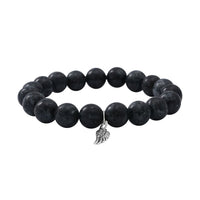Pietersite Color Agate Beaded Stretch Bracelet with Feather Charm in Sterling Silver 100.00 ctw