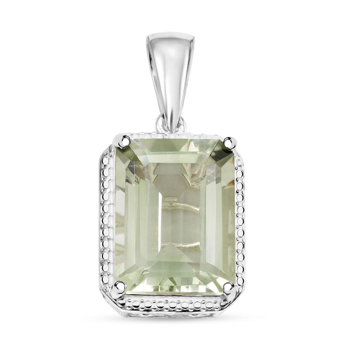 Montezuma Prasiolite Solitaire Pendant in Sterling Silver 10.65 ctw