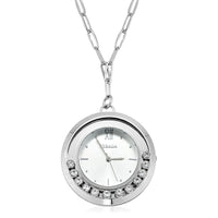 STRADA Japanese Movement Moving Austrian Crystal Small Pocket Watch with Stainless Steel Paper Clip Chain (27-30 Inches)