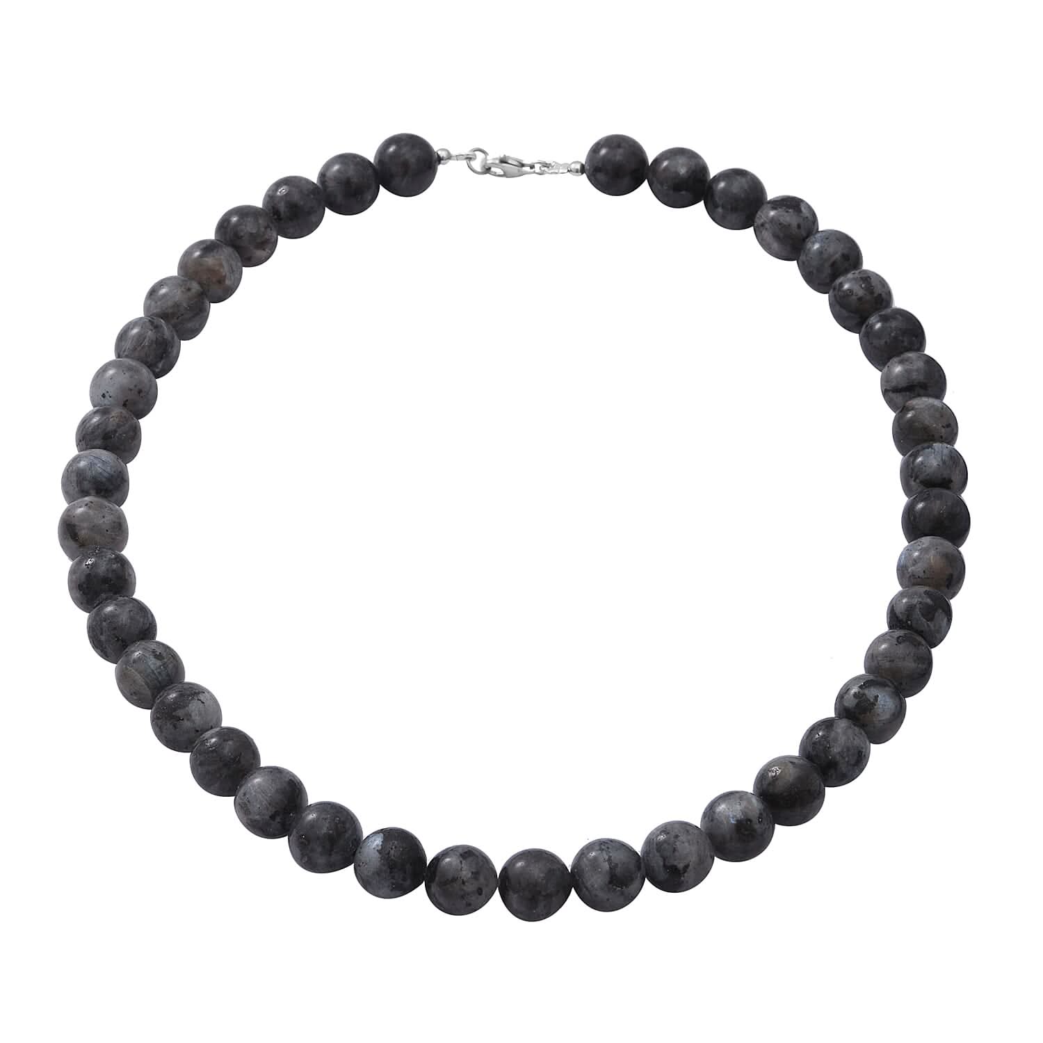 Black Moonstone (D) Beaded Necklace 18 Inches in Sterling Silver 250.00 ctw