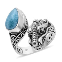 BALI LEGACY Larimar Bypass Dragon Ring in Sterling Silver (Size 10.0) 10 Grams 4.00 ctw