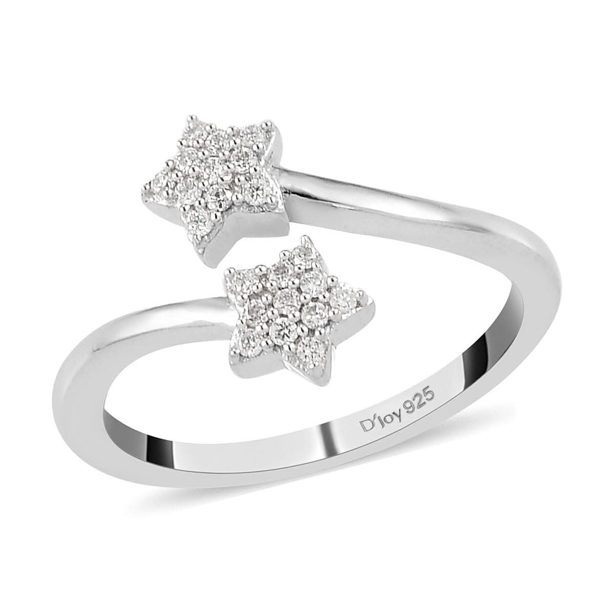 Lab Grown Diamond G-H I1 Bypass Ring in Platinum Over Sterling Silver (Size 10.0) 0.15 ctw