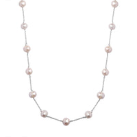 Freshwater Pearl Station Necklace 18 Inches in Sterling Silver 41.60 ctw