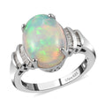 Premium Ethiopian Welo Opal, Diamond (0.25 cts) Ring in Platinum Over Sterling Silver (Size 10.0) 3.40 ctw - Sticky add to cart bar