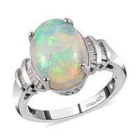 Premium Ethiopian Welo Opal, Diamond (0.25 cts) Ring in Platinum Over Sterling Silver (Size 10.0) 3.40 ctw