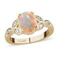 Ethiopian Welo Opal and Natural White Zircon Ring in Vermeil Yellow Gold Over Sterling Silver (Shipped in 5-7 Business Days) 1.25 ctw - Sticky add to cart bar
