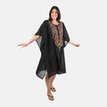 TAMSY Black Front Embroidered Midi Kaftan - One Size Fits Most - Sticky add to cart bar