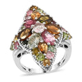 SUMMER SIZZLING DEAL Multi-Tourmaline Elongated Ring in Platinum Over Sterling Silver 4.40 ctw - Sticky add to cart bar
