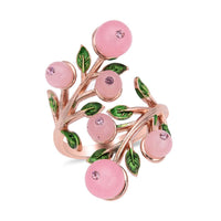Galilea Rose Quartz and Pink Austrian Crystal Leaf Bypass Adjustable Ring in Rosetone (Size 6-9) 2.20 ctw