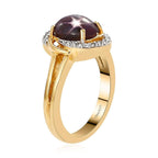 Indian Star Ruby and Natural White Zircon Split Shank Ring in Vermeil Yellow Gold Over Sterling Silver 3.25 ctw