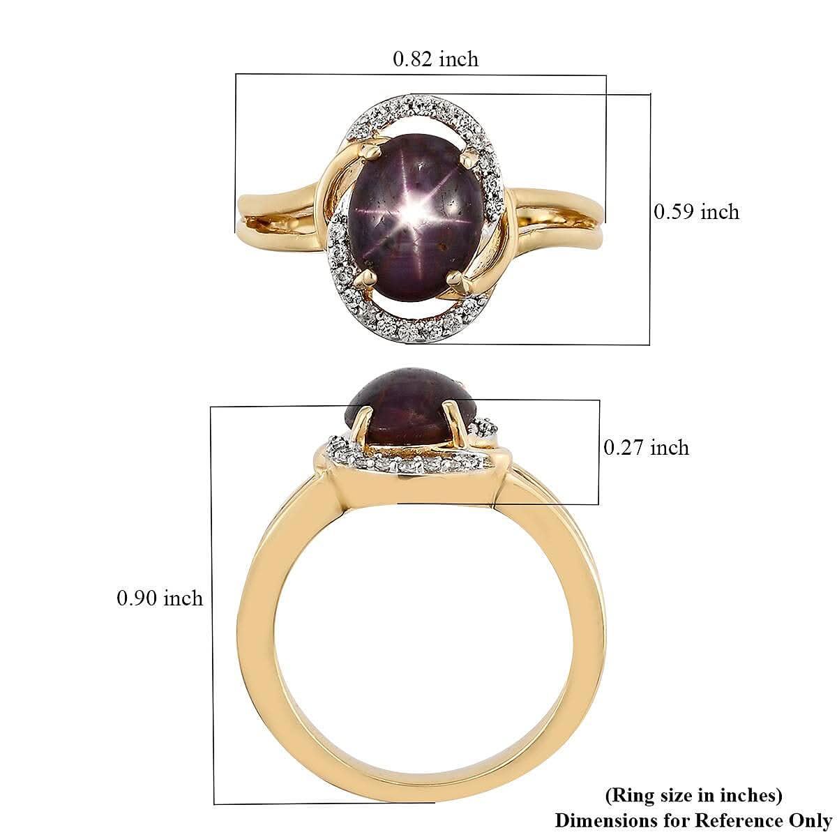 Indian Star Ruby and Natural White Zircon Split Shank Ring in Vermeil Yellow Gold Over Sterling Silver 3.25 ctw (6)