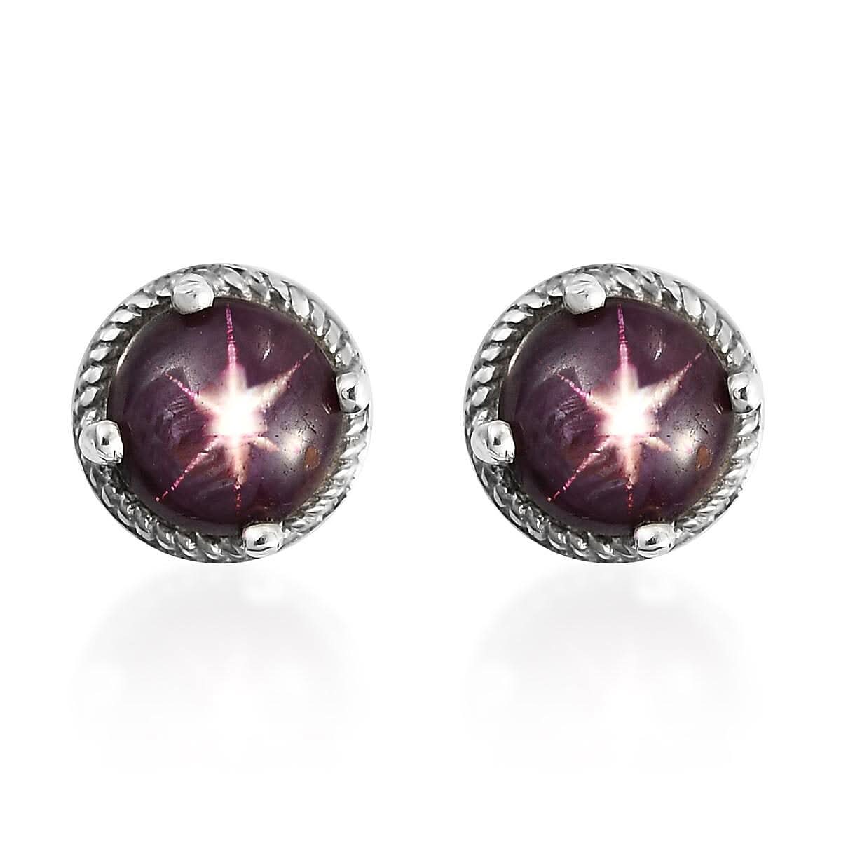 Indian Star Ruby Solitaire Stud Earrings in Platinum Over Sterling Silver 3.50 ctw