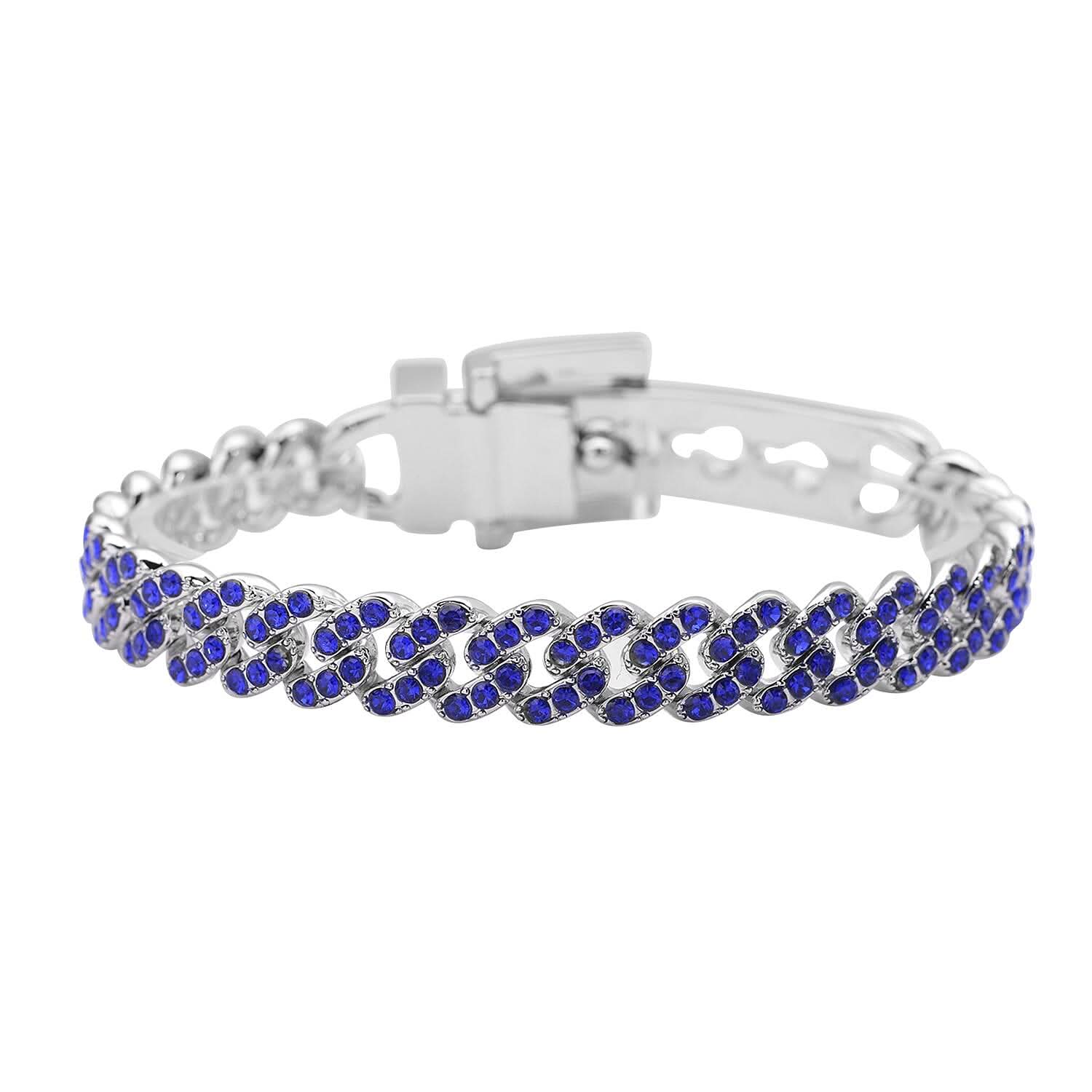Tanzanite Blue Color Austrian Crystal Bracelet in Silvertone (7.00 In)