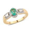 Boyaca Colombian Emerald and Natural White Zircon Ring in Vermeil Yellow Gold Over Sterling Silver 0.85 ctw - Sticky add to cart bar